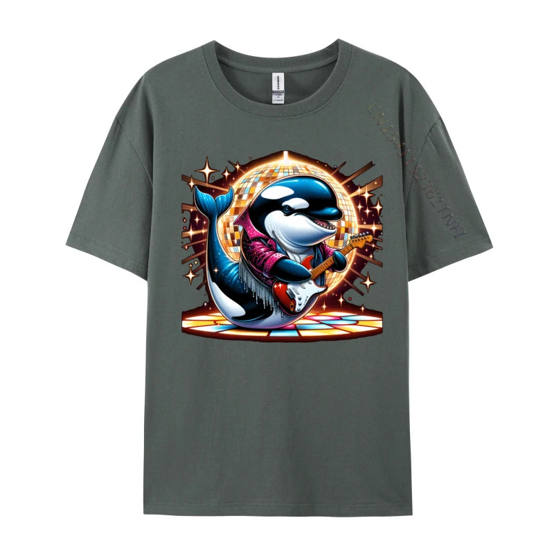 Disco Ball Guitar Orca Whale T Shirt Brand Custom Cotton Men Tees Casual Loose Tee-Shirt Man Top T-Shirts