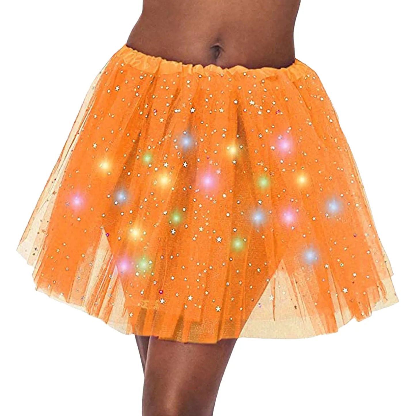Halloween Cosplay Women Star Sequins Mesh Pleated Tulle Princess Skirt With LED Skirt Party Dancing Miniskirt Costume Clothing
