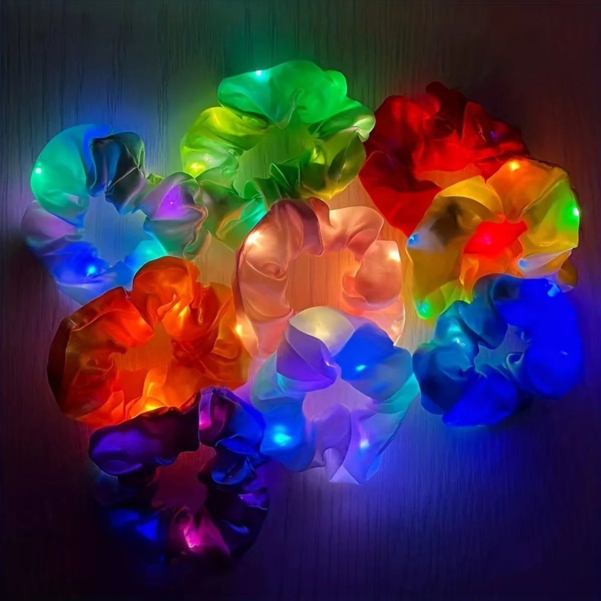 20 Pcs/Lot LED Luminous Scrunchies Hairband Ponytail Holder Headwear Elastic Satin Hair Bands Girl Hair Accessories for Party