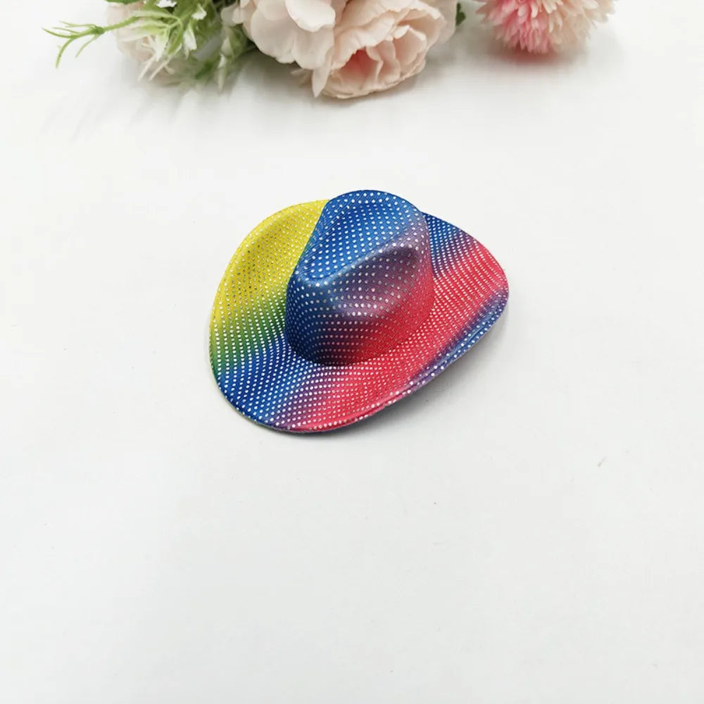 Neon Glitter Cowboy Hat Hair Clip Glowing Disco Party Decoration Accessories Rave Festival Accessories 10 cm