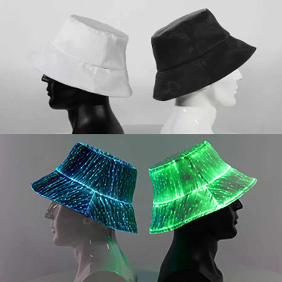 7 Colors LED Fiber Optic Bucket Hat Light up Hat Rave Bucket Hat Flashing Glow LED Fiber Optic Crazy Hats Costume Party Hat