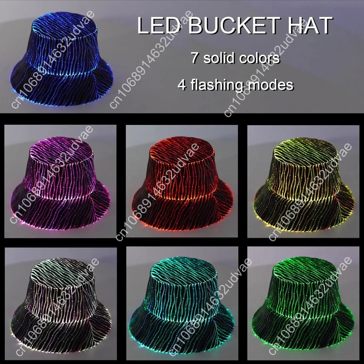 Light up Hat Rave Bucket Hat 7 Colors Flashing Glow LED Hat Neon Crazy Hats for Festival Gear for Party Hats EDM Accessories