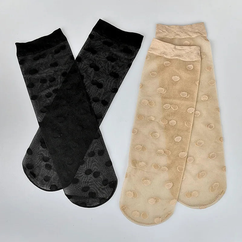 BKLD Fashion Women Fishnet Transparent Socks Ladies Summer Streetwear Harajuku Neon Green Sexy Polka Dot Mesh Socks Women
