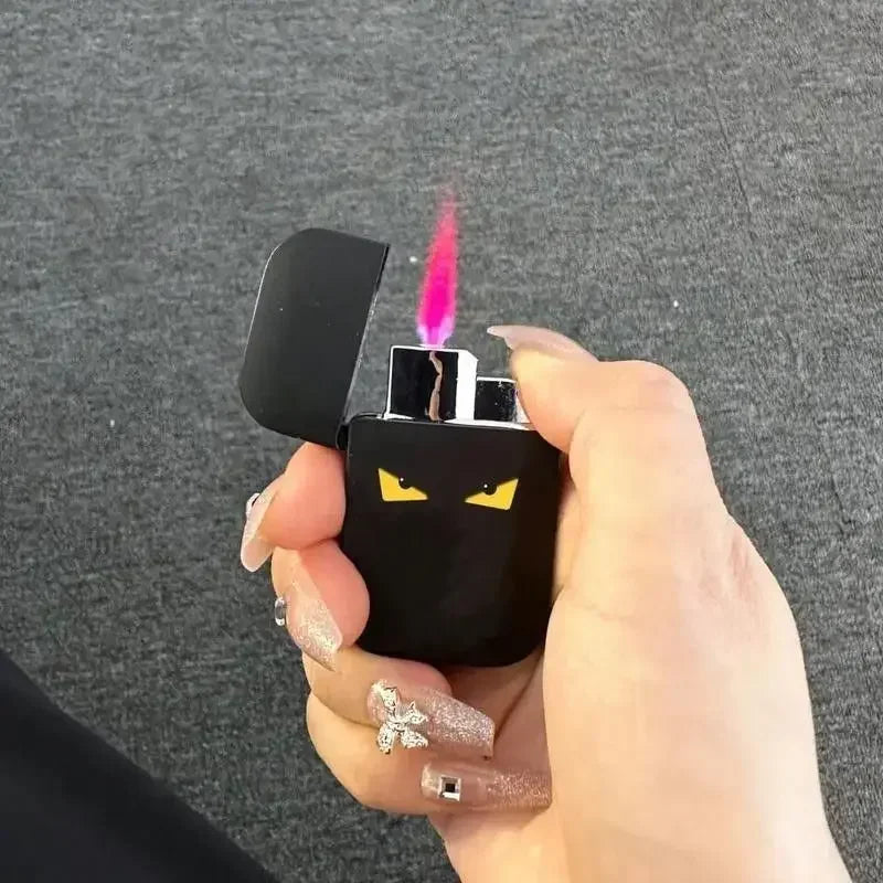 Black Devil Eyes Pink Flame Cigarette Lighter Refillable Butane Lighter Special for Ladies Smoking Accessories Men Gifts