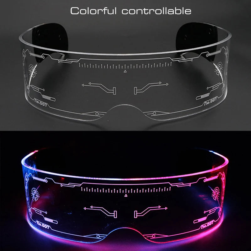 SHAUNA Sense of Future Science Technology LED Luminous Glasses Ins Popular Punk Goggles Party Christmas Colorful Light Shades