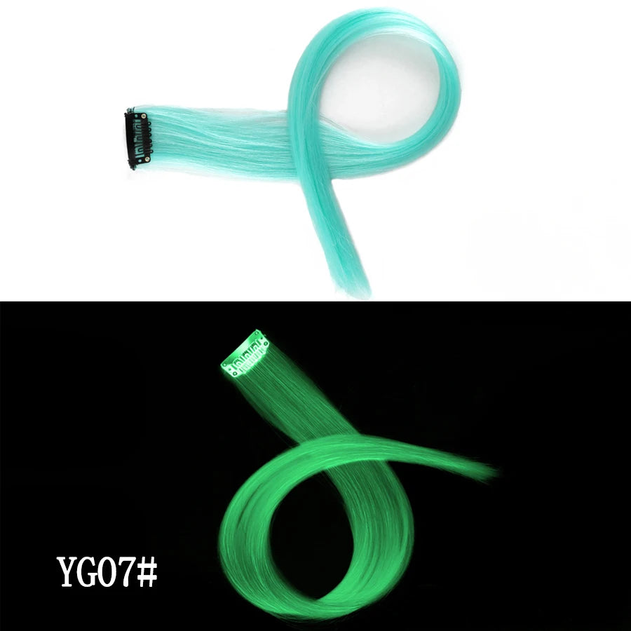 20inch Glow In Hair Extensions Clip In Colored Hairpieces Party Rainbow Hair Clips Synthetic Neon Fake Hairpiece For Women
