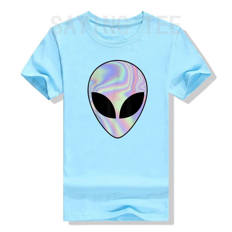 Alien Head T-Shirt Colorful Alien-Ufo Rave Tee Y2k Top I Want To Believe Graphic Outfits Funny Believers In Life on Mars Clothes