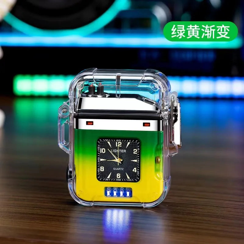 New Waterproof Double Arc Plasma Flashlight, Outdoor Lighter, Transparent Watch, USB Rechargeable, Flameless, Windproof Lighter