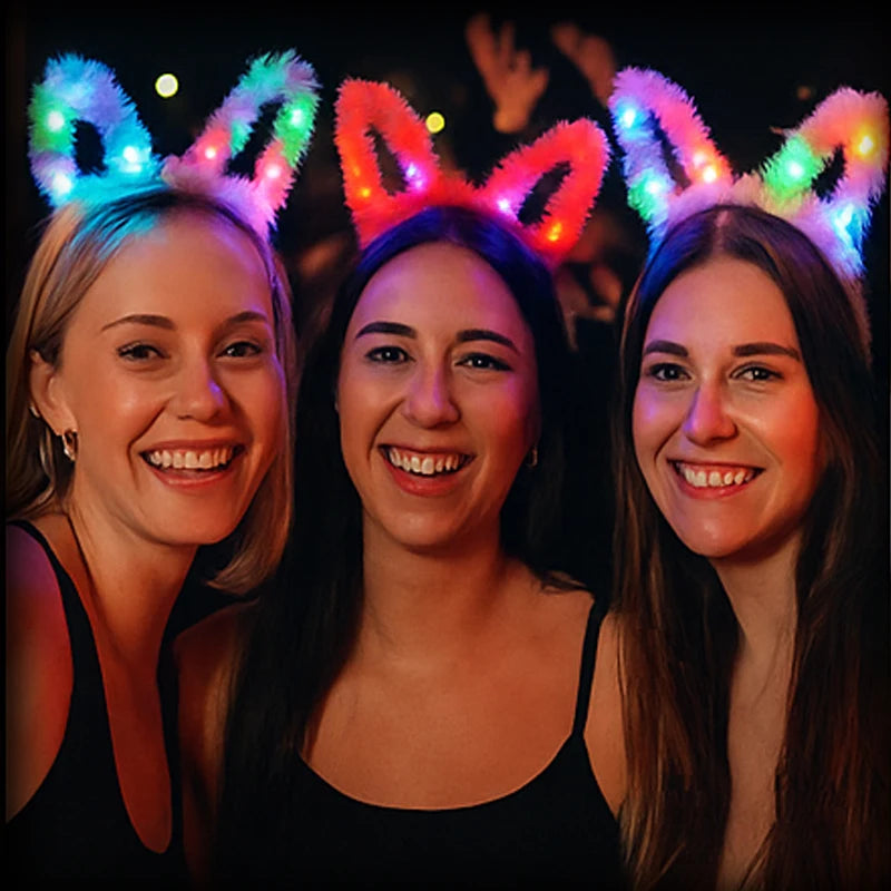 10/20/30 Pcs Cute LED Plush Bear Ear Headband Kids Adult Light Up Hairband Plush Glitter Hair Hoop Headwear Glow Hair Accessorie