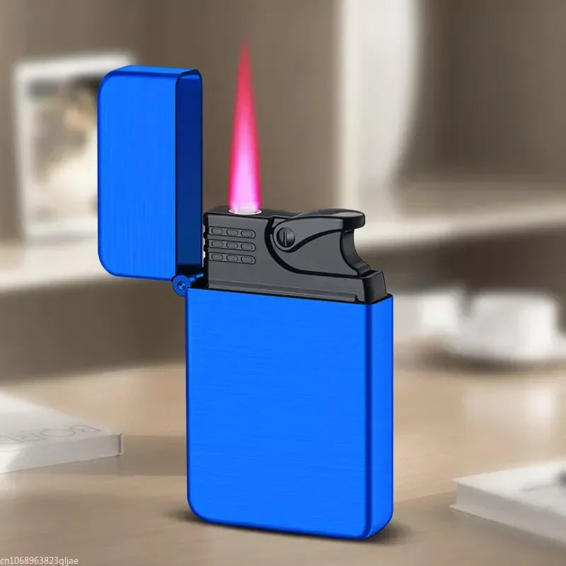 Metal Jet Red Flame Lighter Luminous Cigar Lighter Refillable Butane Adjustable Flame Portable Windproof Gas Lighter Men's Gifts