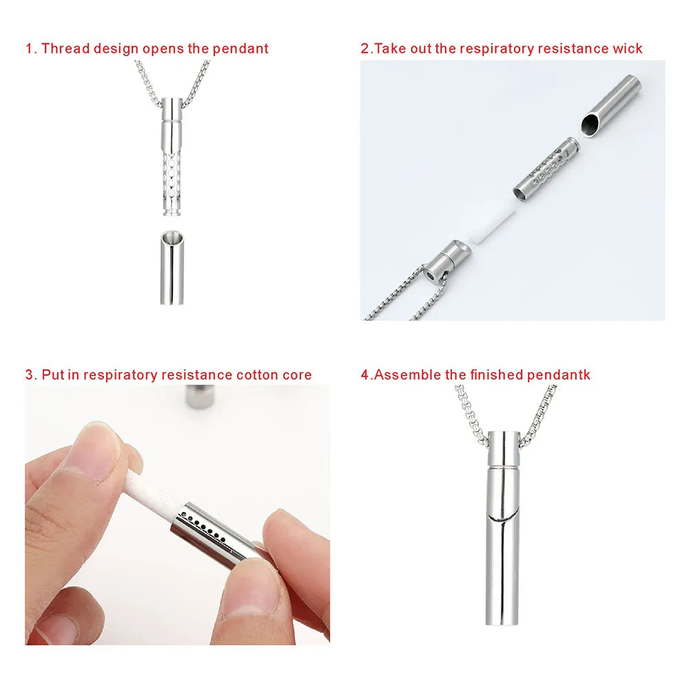 Quit Smoking Breathing Inhaler Anxiety Relief Stainless Steel Calming Breathe Necklace Mindfulness Flavore Smokeless Inhaler
