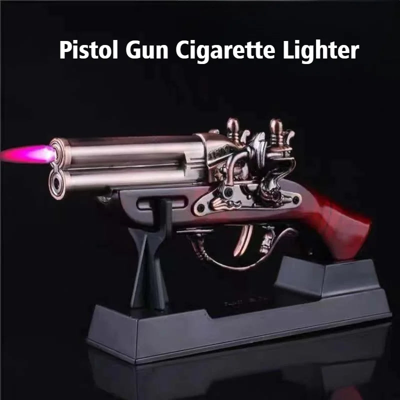 New Gun Cigar Igniter Pistol Model Lighter Windproof Open Flame All Metal Cool Red Fire Cigarette Lighters & Smoking Accessories