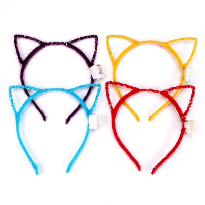 6/12/24 pcs Led Glow Cat Bunny Ear Horn Hairbands Light Up Flash Headband Women Girl LED Neon Birthday Wedding Party Supplies