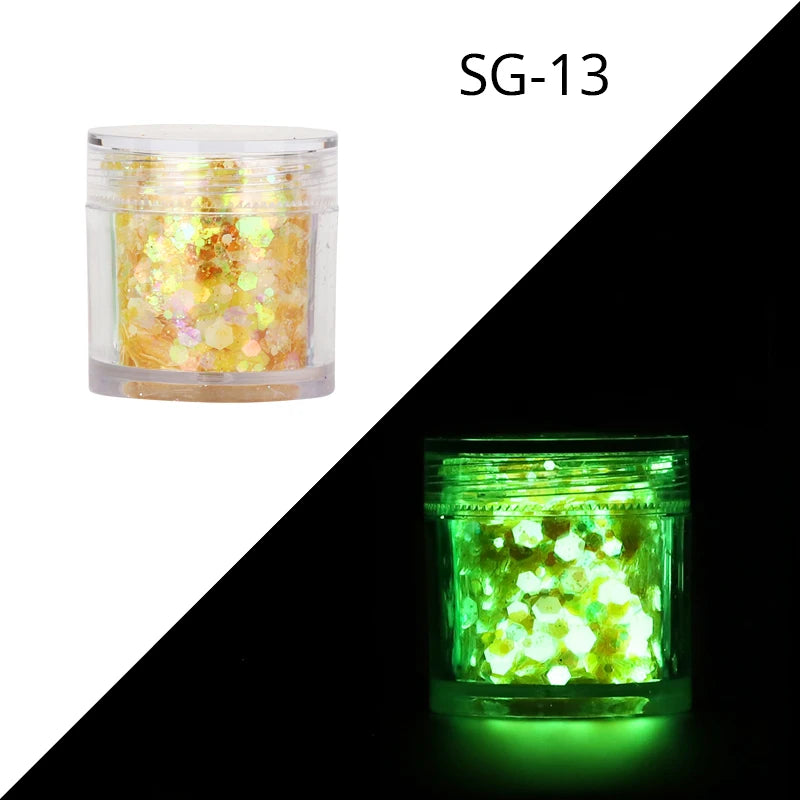 15Colors Holographic Luminous Sequins Glow in the Dark Nail Art Neon Glitters Mixed Hexagon Powder Manicure Body/Eyes/Face Flake