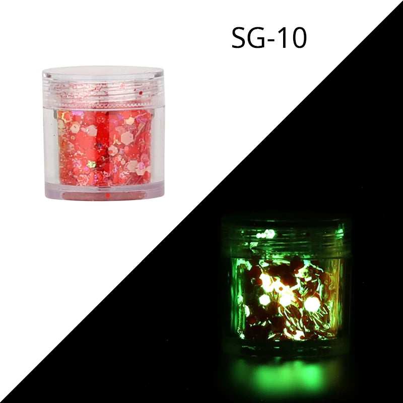 15Colors Holographic Luminous Sequins Glow in the Dark Nail Art Neon Glitters Mixed Hexagon Powder Manicure Body/Eyes/Face Flake