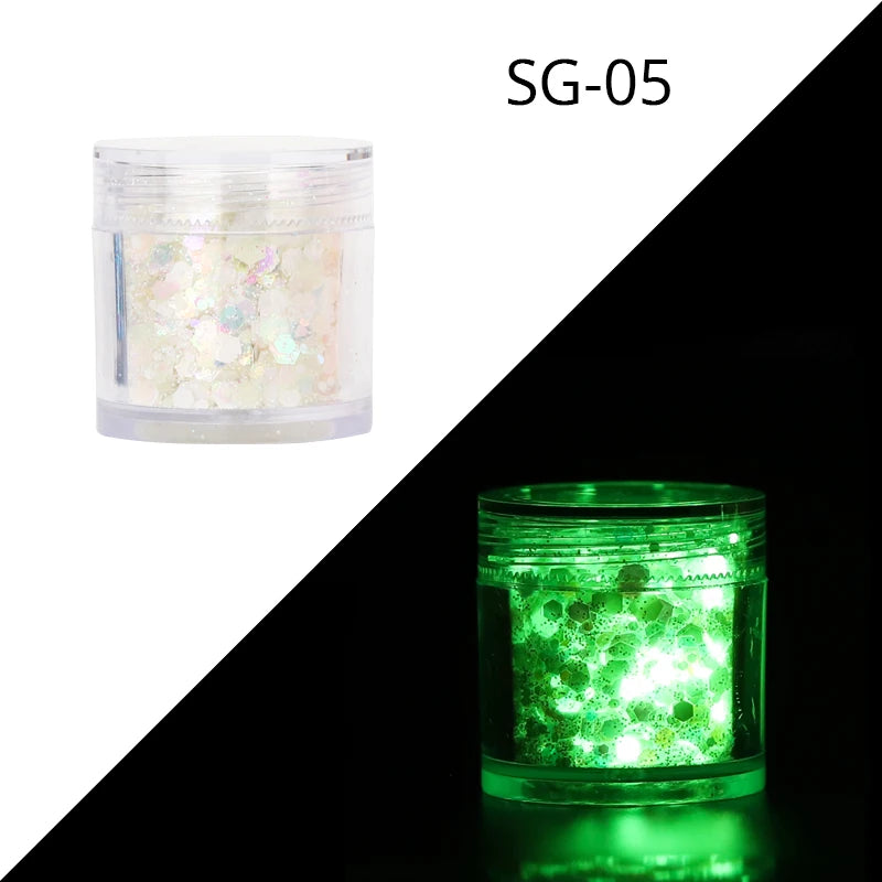 15Colors Holographic Luminous Sequins Glow in the Dark Nail Art Neon Glitters Mixed Hexagon Powder Manicure Body/Eyes/Face Flake