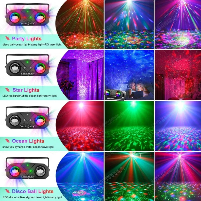 Party Disco Ball, Dj Disco Ocean Star Projector Dance Light Sound Activated with Remote Control Stage Strobe Rave Light for Part