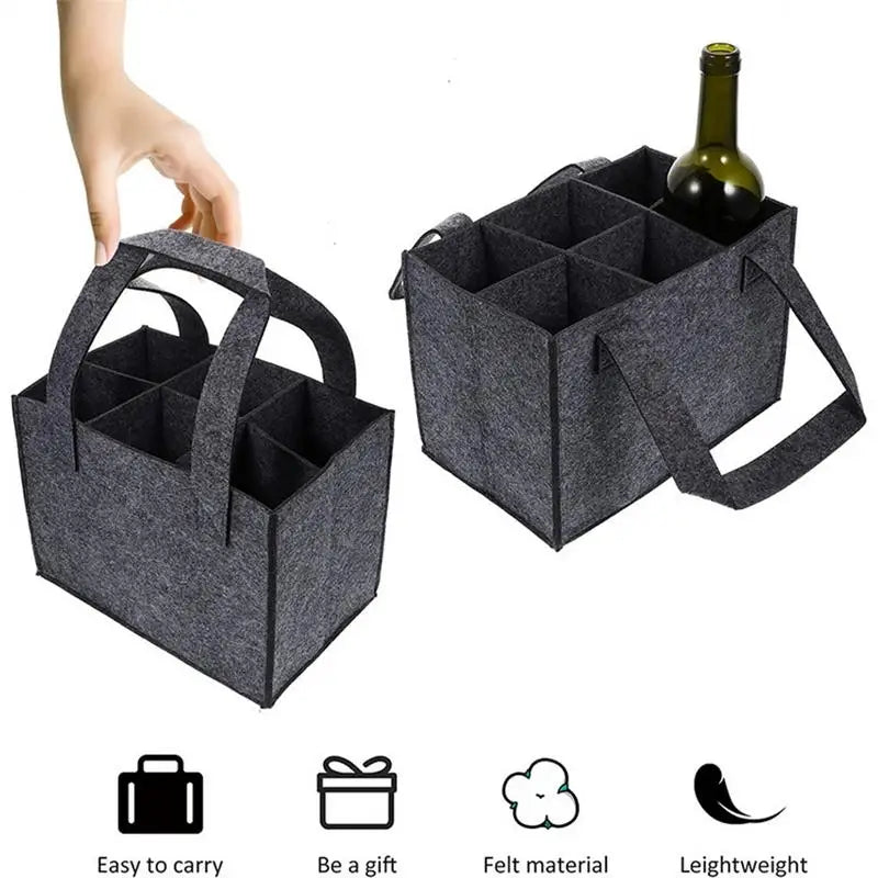 6 Compartment Bottle Holder Felt Wine Bottle Tote Bag Portable Felt Liquor Bottle Tote With Handles Bottle Wine Carrier