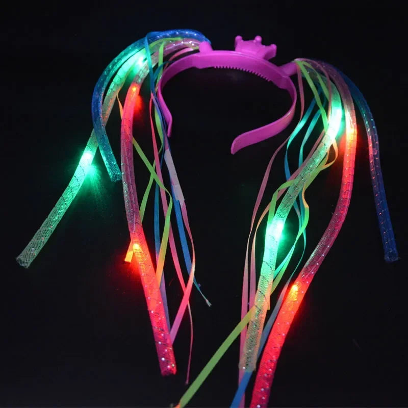 Glow Hair Braid Glasses Blink Bow Light Curly Party Clown Explosion Wig Cosplay Birthday Costume Christmas Halloween Festival