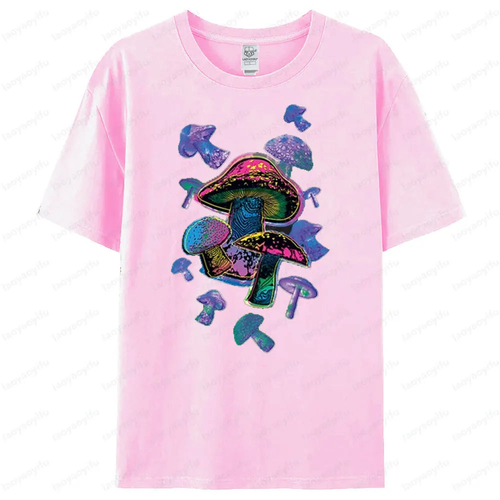 Colorful Mushrooms T-Shirt Rave Hippie Festival Magic Trippy Shirt Psychedelic Party Nature Plants Forest Tee Men Cotton Shirt