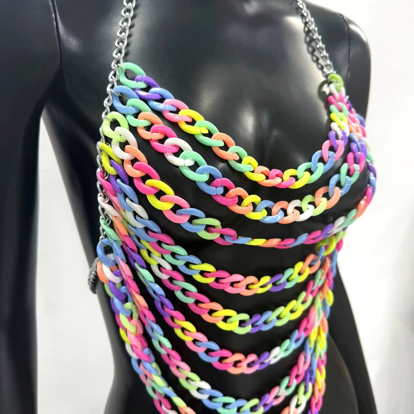 Handmade Rainbow Chest Chain Kandi Harness Edc Music Festival Charm Bra Accessories Rave Outfit 00s 90s Kandi Halter 2025