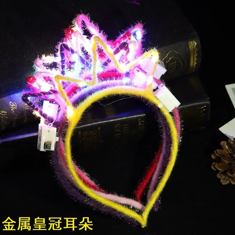 6/12/24 pcs Led Glow Cat Bunny Ear Horn Hairbands Light Up Flash Headband Women Girl LED Neon Birthday Wedding Party Supplies