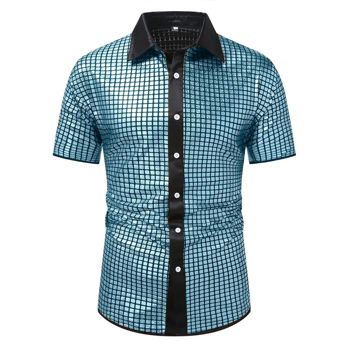 Summer Men's Disco Party Short Sleeve Shirt, Red Gold Blue Black Available, Fashion Casual Shirts