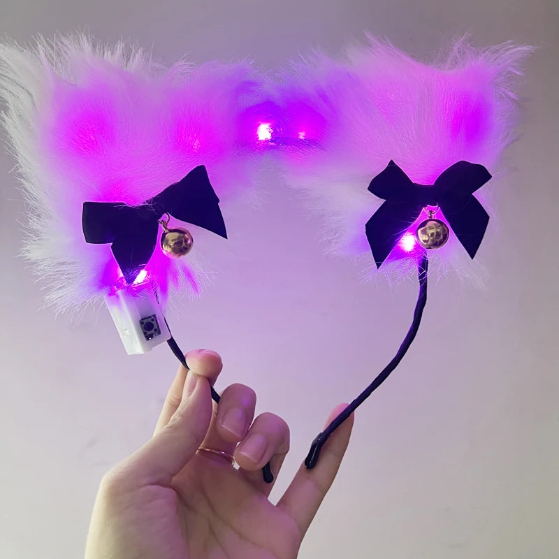 5/10PCS Kawaii LED Fox Ears Bell JK Headband – Glowing Fluffy Hair Clip for Cosplay & Cute Outfits