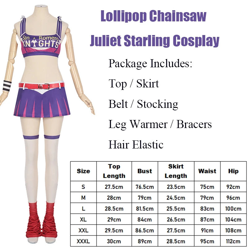 Girls Cheerleader Halloween Costume Women Lollipop Chainsaw Juliet Starling Cosplay