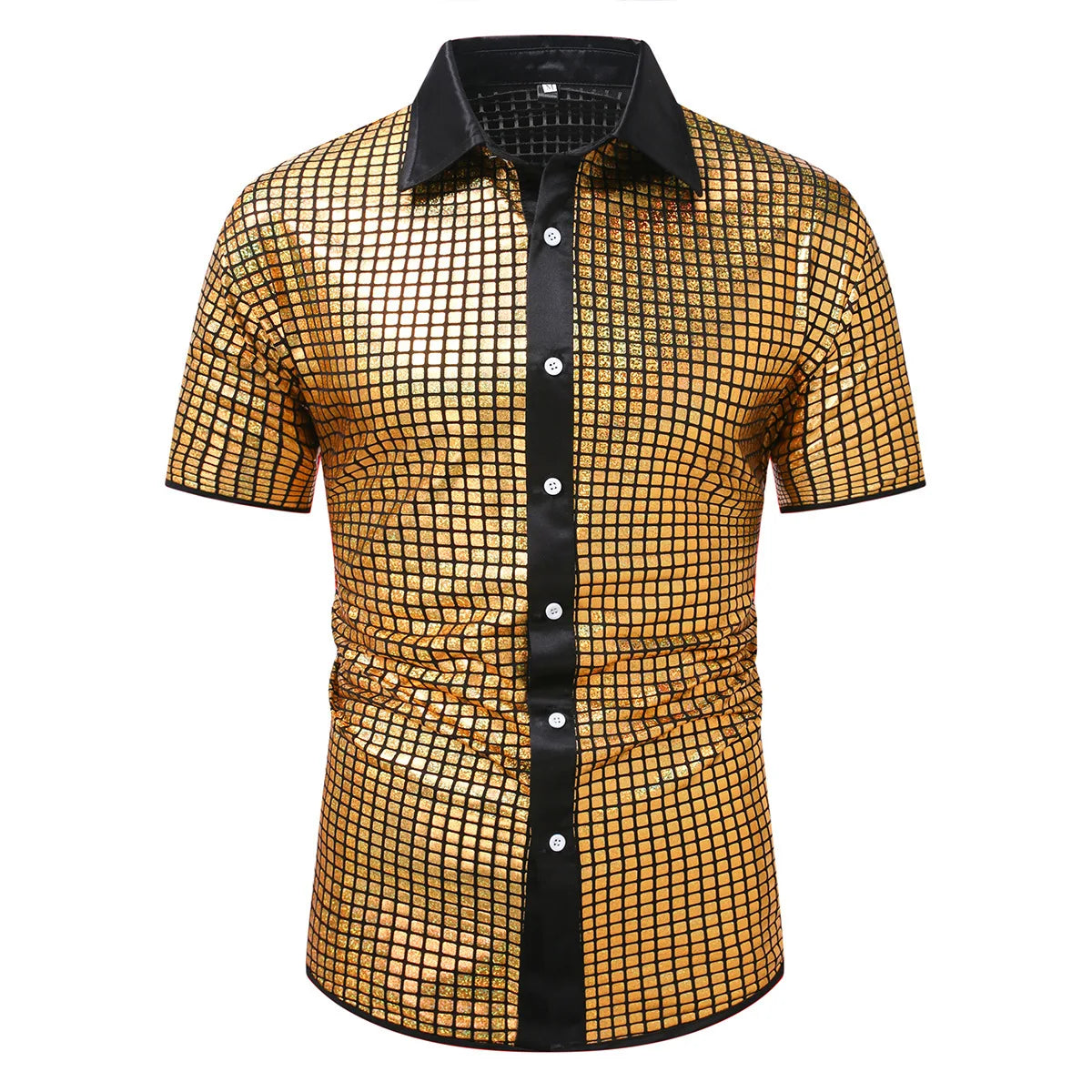 Summer Men's Disco Party Short Sleeve Shirt, Red Gold Blue Black Available, Fashion Casual Shirts