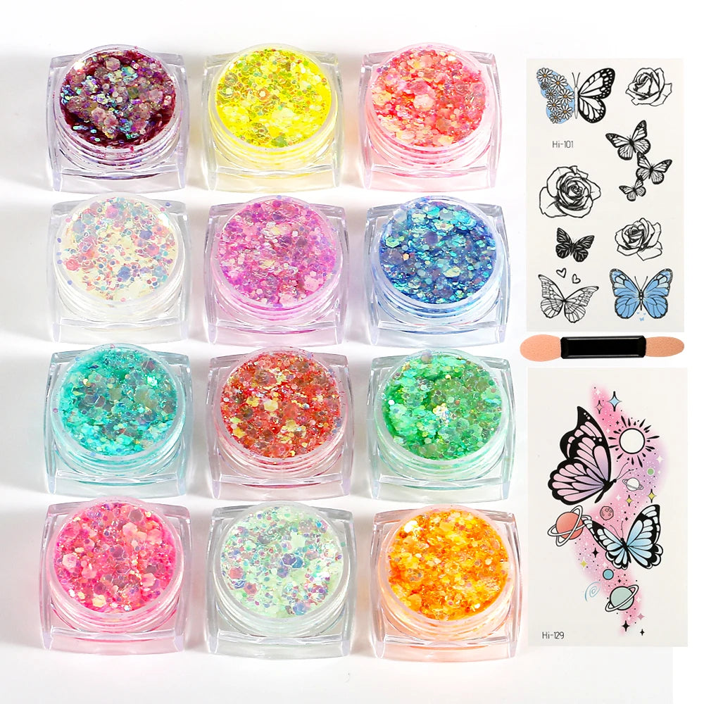 Bowitzki 12 Colors Glow in The Dark Glitter Gel Face Glitter Body Glitter Gel Hair Glitter Gel UV Glitter or Raves Festivals 