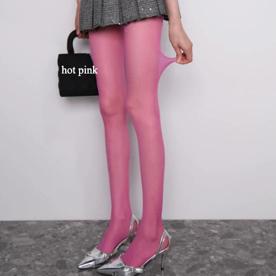 Erotic Hot Pink Pantyhose sheer Thigh High Bodystockings Women's Daily Panty hose Sexy Lingerie Goddess Hosiery out wear medias