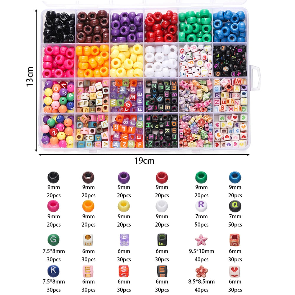 680pcs/Box Colorful Acrylic Pony Bead Square Letter Clay Spacer Beads for DIY Bracelet Necklace Jewelry Making Accessories Kit
