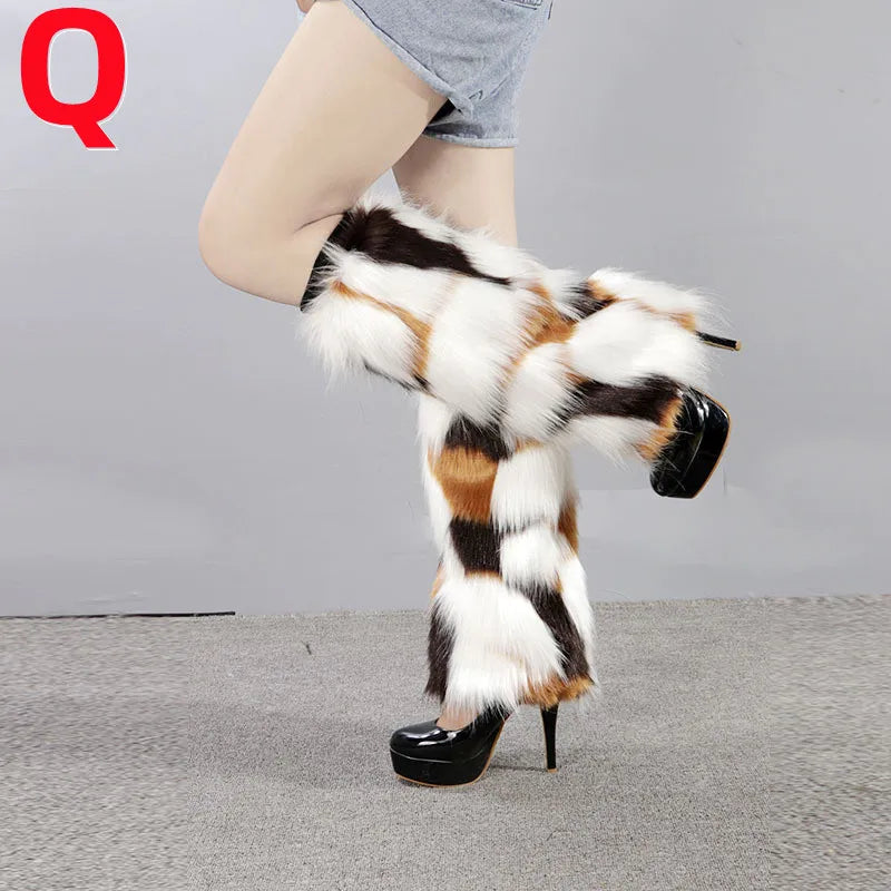 Leg Warmers Faux Fur Wraps Boot Covers Women Rave Outfit Glow Stocking Nightclub Party Clothes Boot Accessories Tron Dance Wear