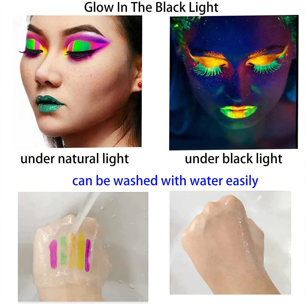 Neon Glow Lipstick Blacklight Lipstick Face Body Paint Glow in the Dark UV Reactive Clubbing Makeup Black light Party Supplies