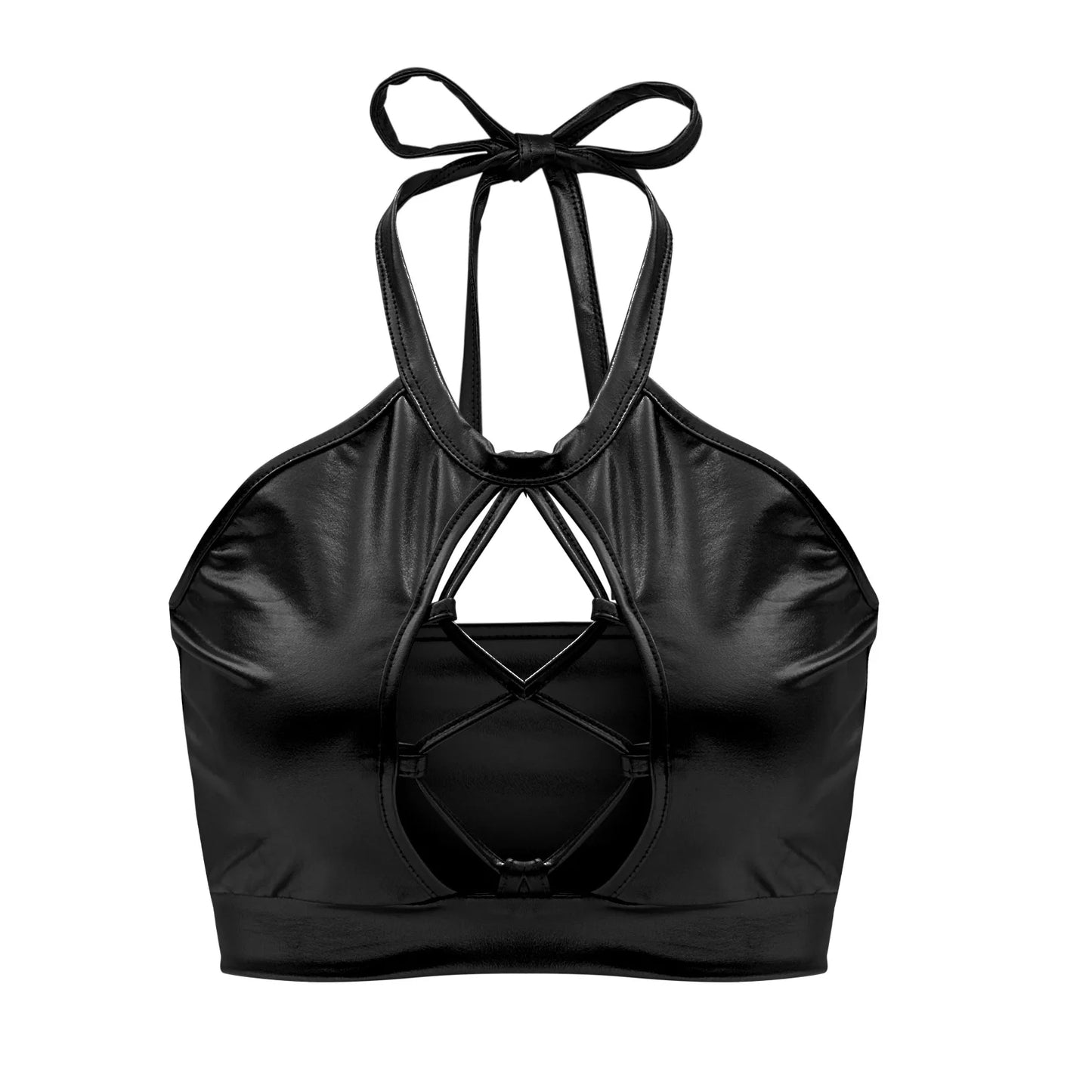 Sexy Shiny Bra Crop Tops Vetement Pole Dance Clothes Holographic Costumes Womens Festival Roupa Metallic Rave Bra Halter Wetlook