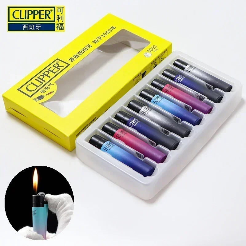 Spanish Original Clipper Gas Lighter with Personality Pattern Refillable Gas Lighter 8 Pieces Boxed Smoking Set Collection Gift