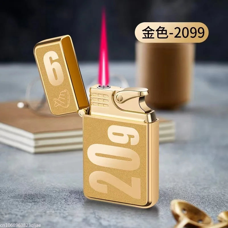 Metal Jet Red Flame Lighter Luminous Cigar Lighter Refillable Butane Adjustable Flame Portable Windproof Gas Lighter Men's Gifts