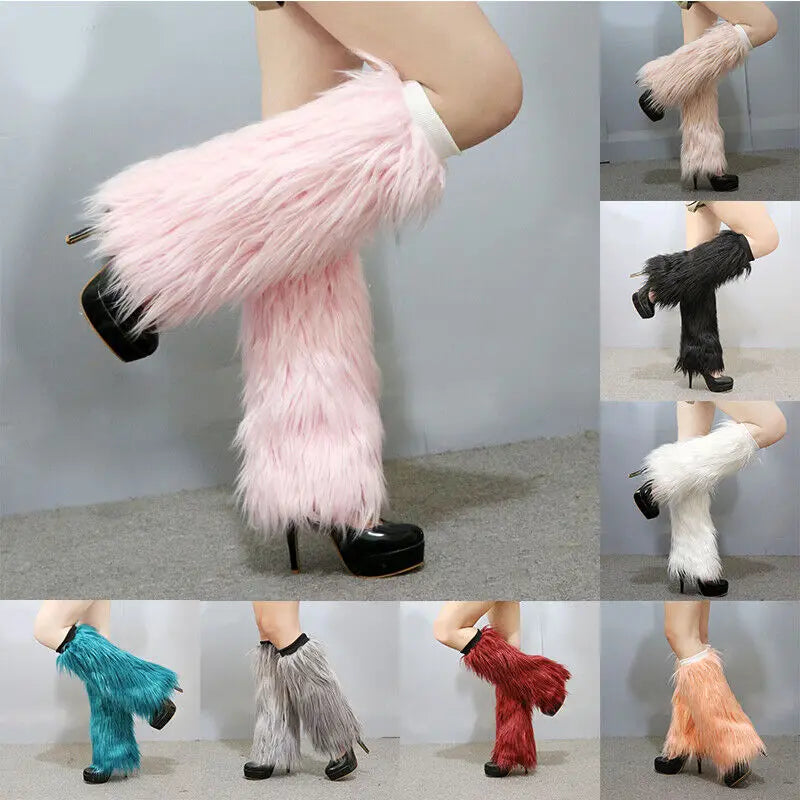 Leg Warmers Faux Fur Wraps Boot Covers Women Rave Outfit Glow Stocking Nightclub Party Clothes Boot Accessories Tron Dance Wear