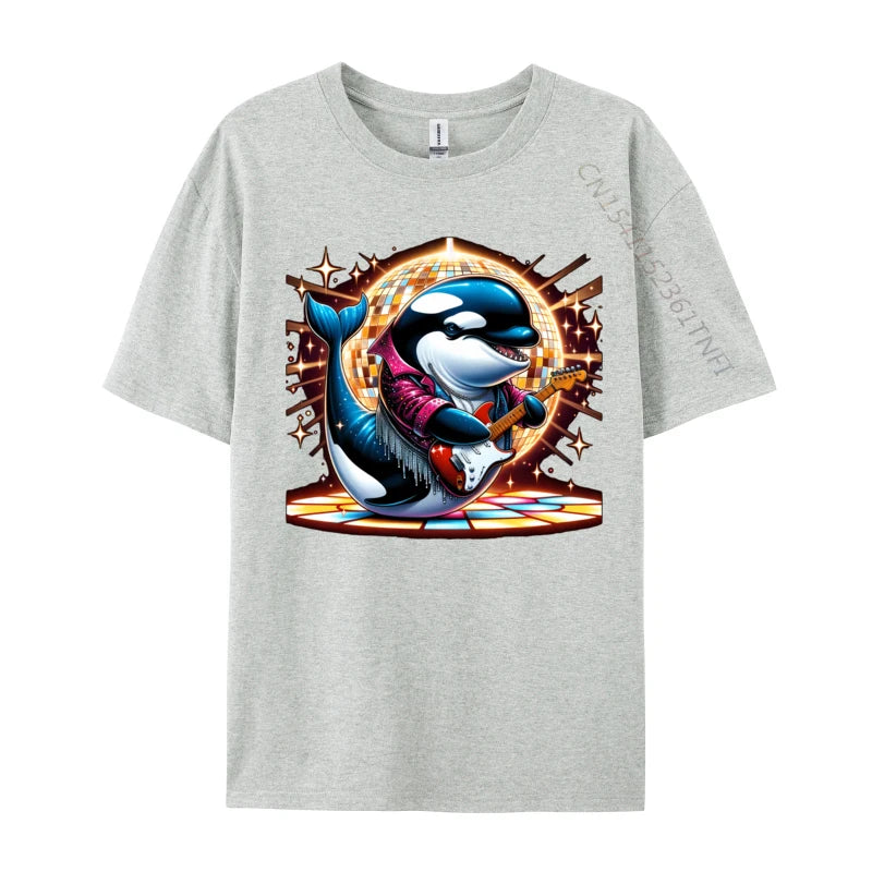 Disco Ball Guitar Orca Whale T Shirt Brand Custom Cotton Men Tees Casual Loose Tee-Shirt Man Top T-Shirts