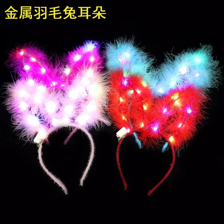6/12/24 pcs Led Glow Cat Bunny Ear Horn Hairbands Light Up Flash Headband Women Girl LED Neon Birthday Wedding Party Supplies