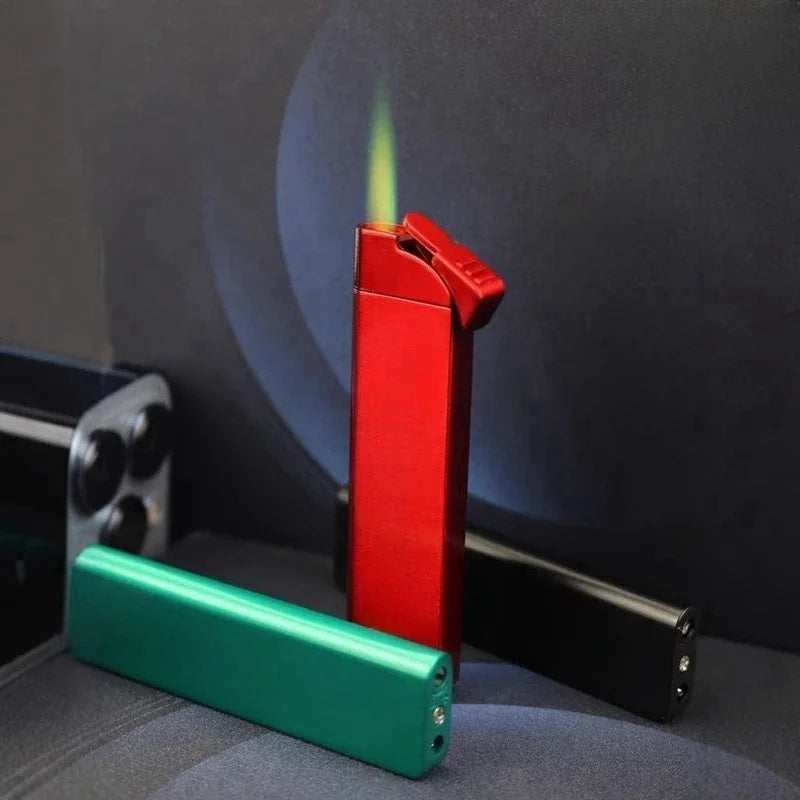 Mini Ultra-thin Inflatable Lighter Metal Cute Windproof Jet Green Flame Portable Lighter ,Survival Lighter,lighters for Smokers