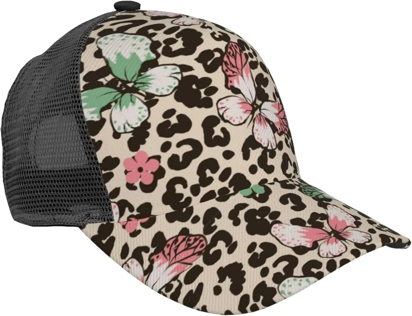 Ponytail Baseball Cap for Women Men Adjustable Mesh Trucker Ponycap Quick Drying Sport Hat-Leopard Neon Rainbow Gradient