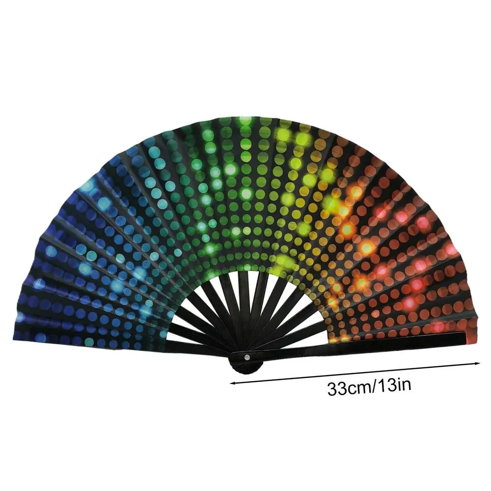 33cm Classics Folding Fan Hand Fans Rainbow Print Black Bamboo Bone Fan Cooling Handheld Fan Festival Performance Dance Fan Gift