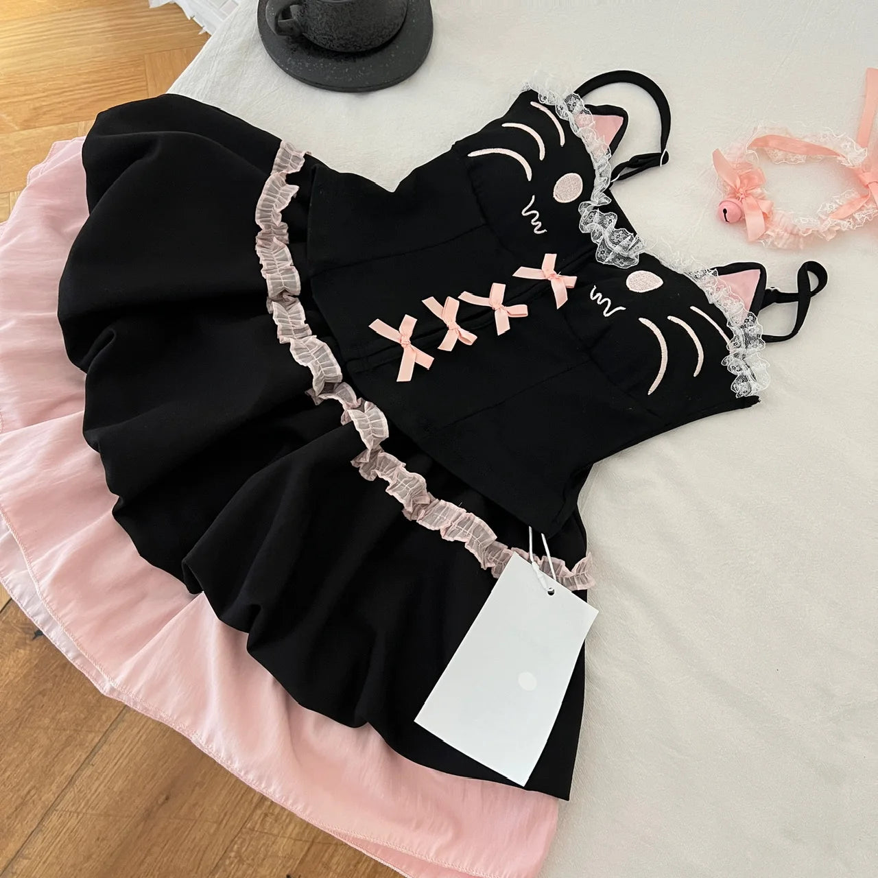 Summer Women Gyaru Coquette Kpop 2000s Aesthetic Shoujo JK Y2k Birthday Rave Cute Core Outfits 2 Piece Set Camisole + Mini Skirt