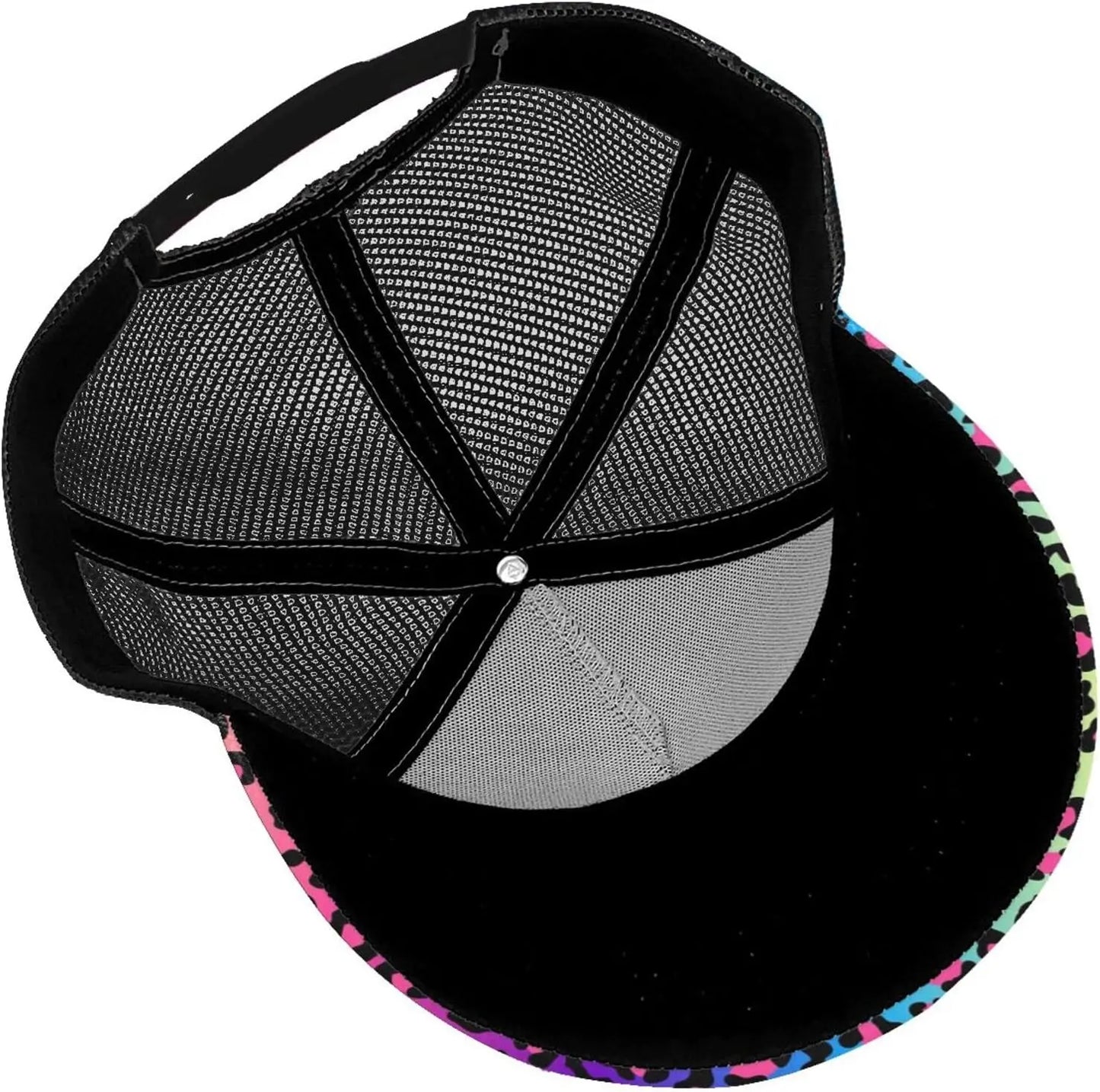 Ponytail Baseball Cap for Women Men Adjustable Mesh Trucker Ponycap Quick Drying Sport Hat-Leopard Neon Rainbow Gradient