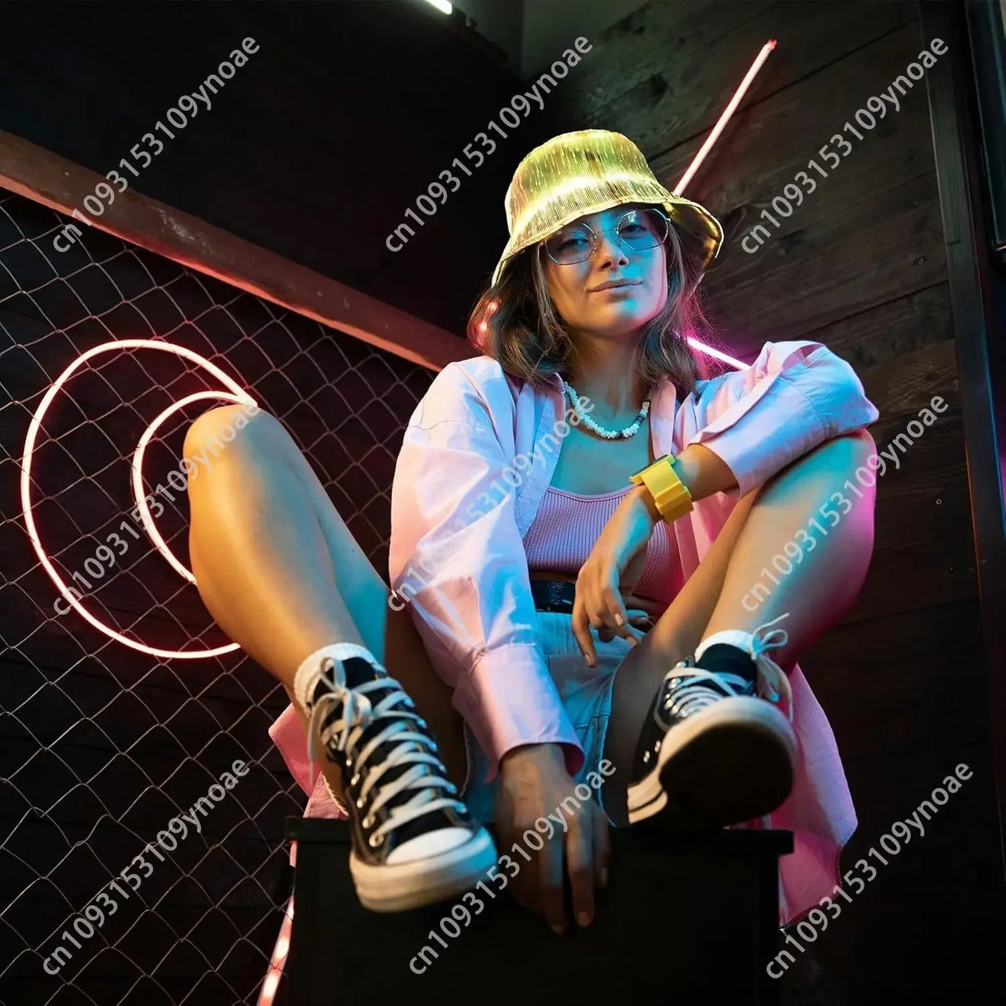 Rave Bucket Light Up Crazy 7 Colors Party Hat Glow in The Dark Party Bucket Hat Man Women Fishing Cap Hats Outdoor Sun Caps