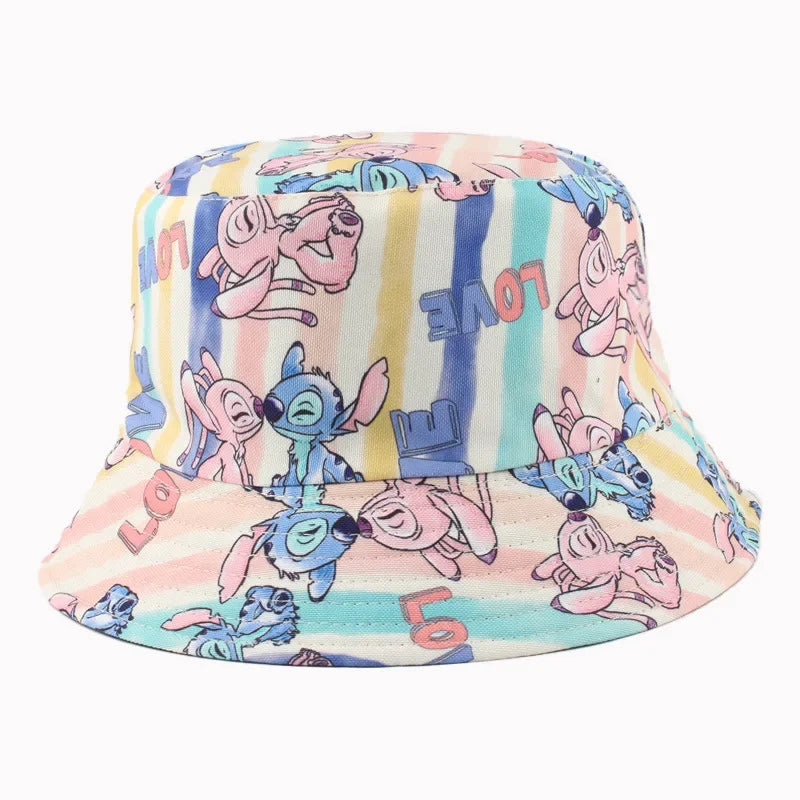 Disney Stitch Summer Sun Hat Fashion Cartoon Bucket Hat for Boys Girls Bob Panama Children's Beach Travel UV Protection Hat Gift