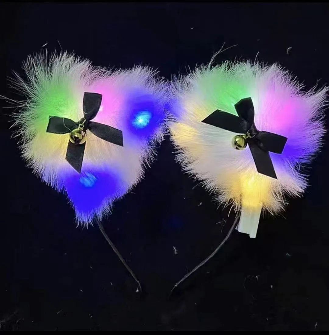 5/10PCS Kawaii LED Fox Ears Bell JK Headband – Glowing Fluffy Hair Clip for Cosplay & Cute Outfits