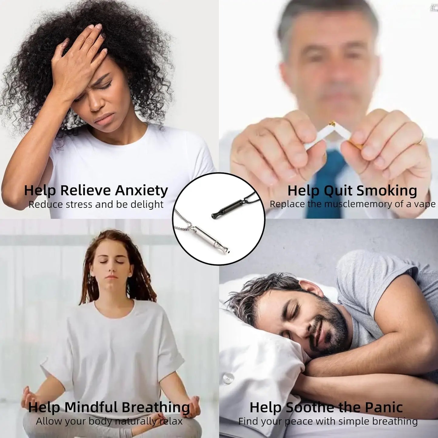 Quit Smoking Breathing Inhaler Anxiety Relief Stainless Steel Calming Breathe Necklace Mindfulness Flavore Smokeless Inhaler